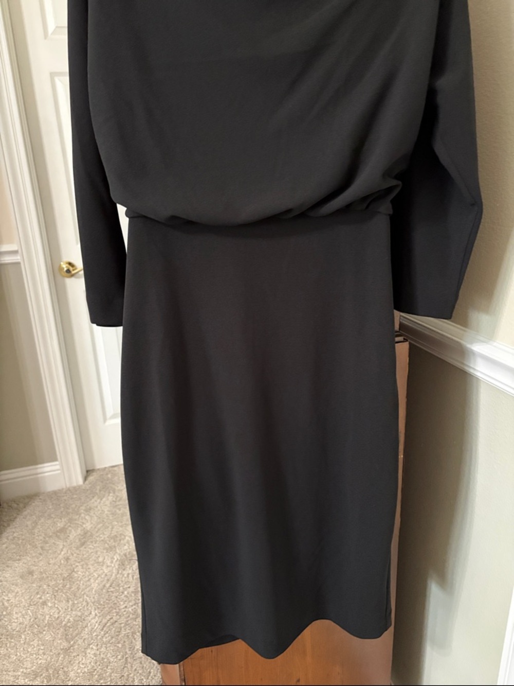 *Dillards Elegant Black Crepe Draped 3/4 Sleeve Dress Minimalist Modest - Picture 4 of 11